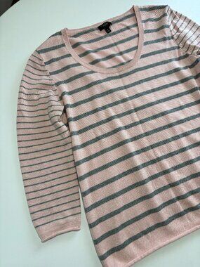 TALBOTS PETITE PINK & GREY STRIPE SCOOP NECK SILK & COTTON SWEATER